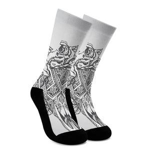 Tribal Indian Bull Skull Print Crew Socks