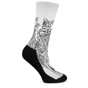 Tribal Indian Bull Skull Print Crew Socks