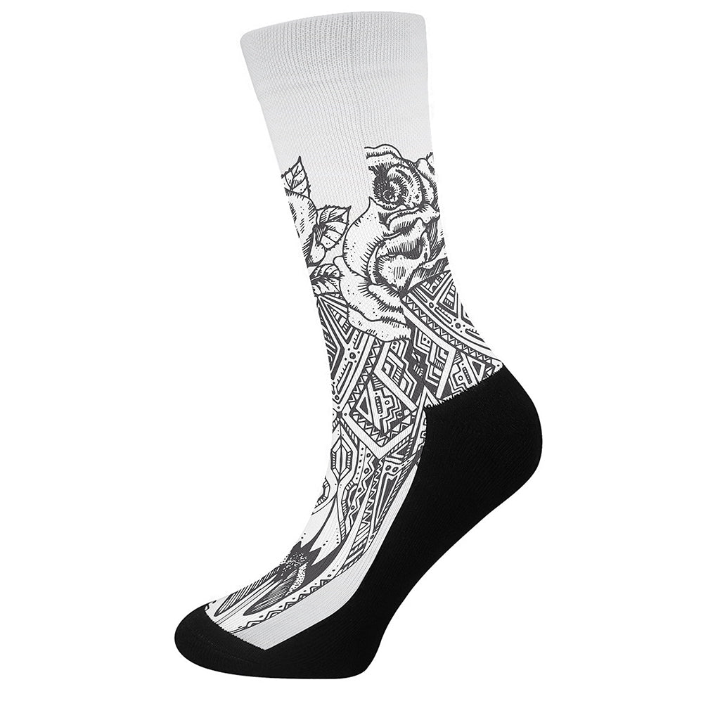 Tribal Indian Bull Skull Print Crew Socks