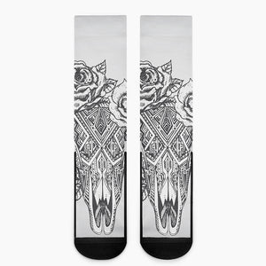 Tribal Indian Bull Skull Print Crew Socks