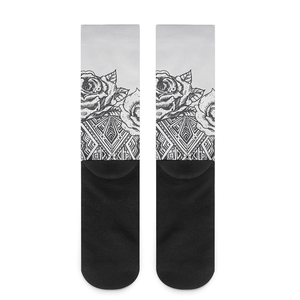 Tribal Indian Bull Skull Print Crew Socks