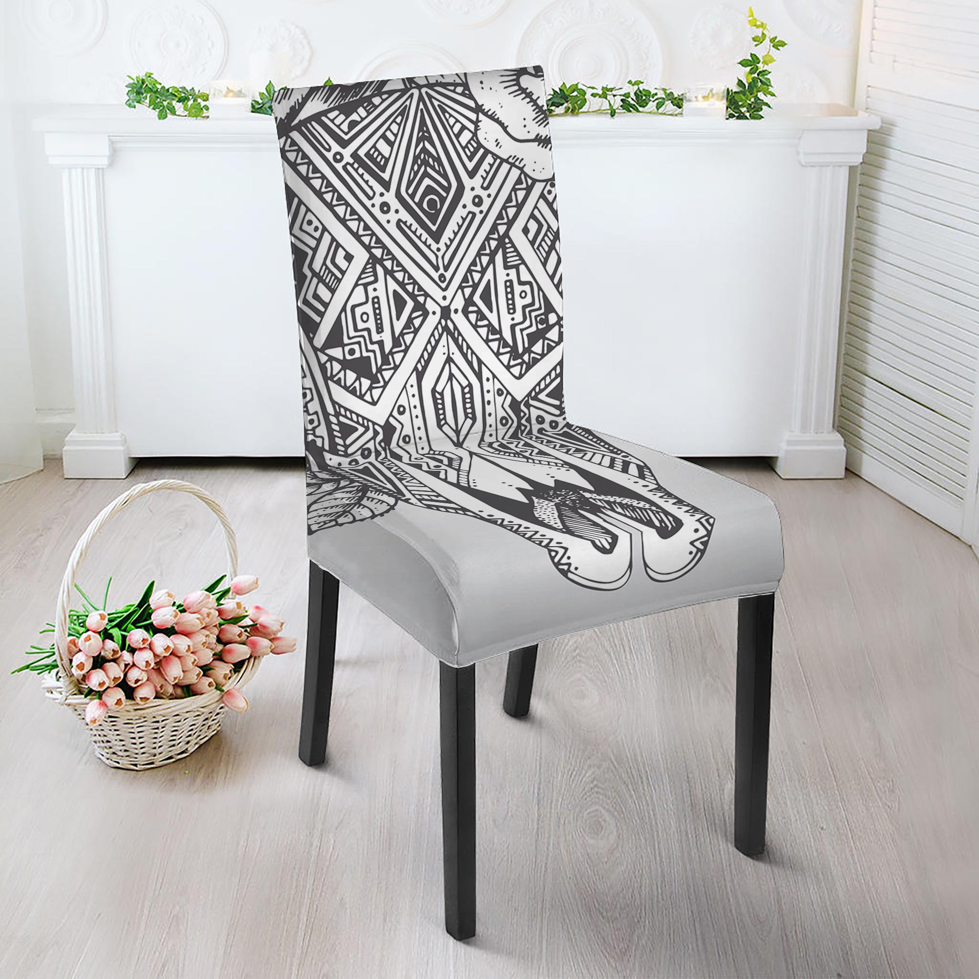 Tribal Indian Bull Skull Print Dining Chair Slipcover