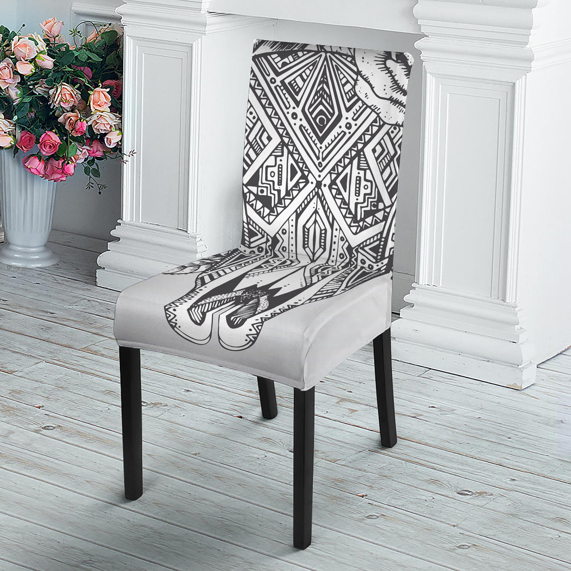 Tribal Indian Bull Skull Print Dining Chair Slipcover