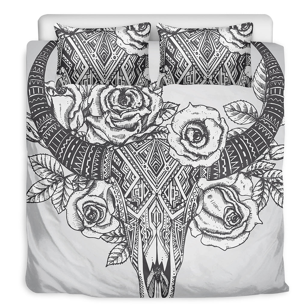 Tribal Indian Bull Skull Print Duvet Cover Bedding Set