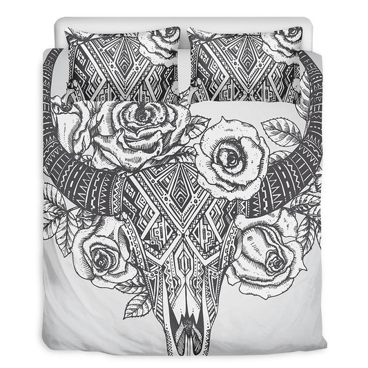 Tribal Indian Bull Skull Print Duvet Cover Bedding Set