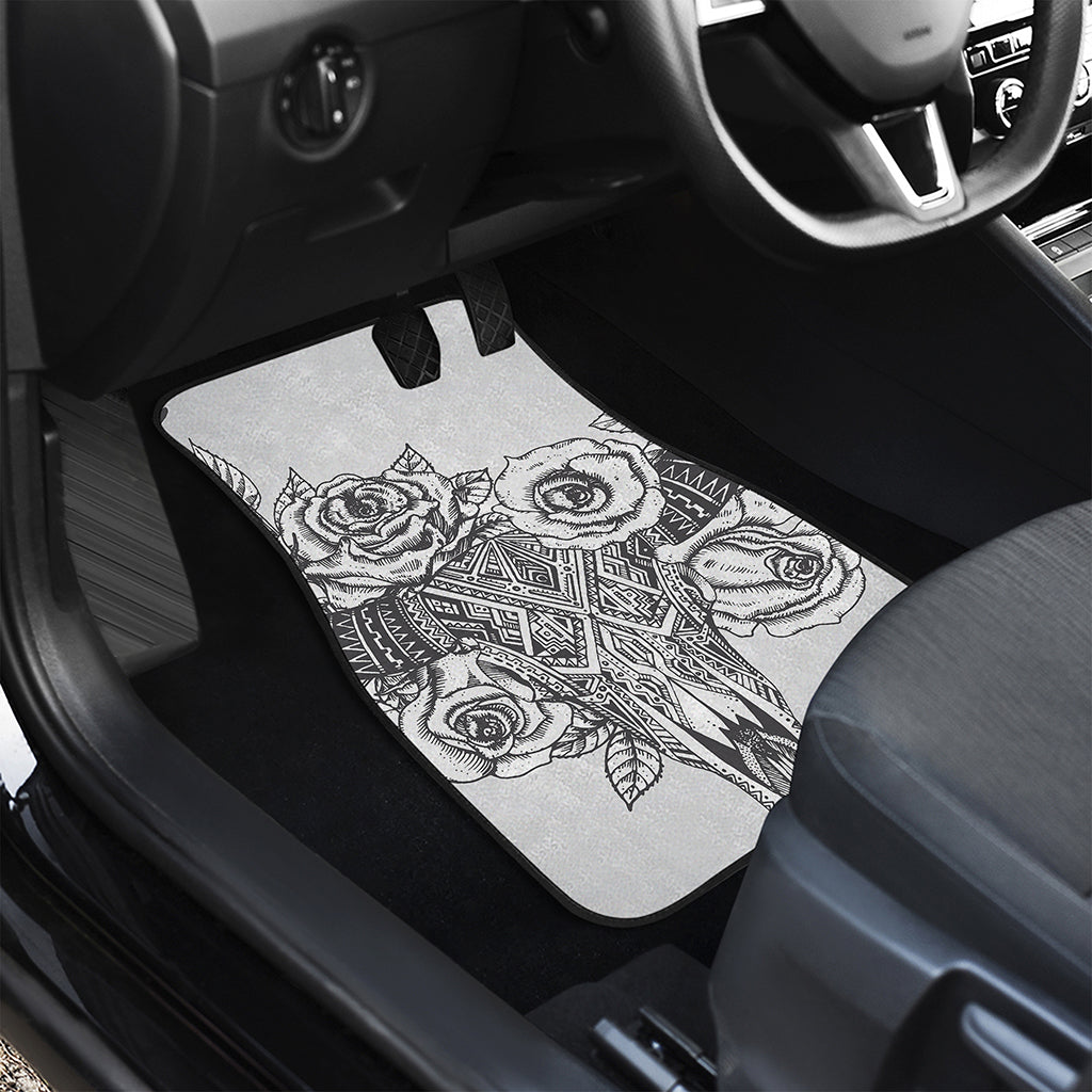 Tribal Indian Bull Skull Print Front and Back Car Floor Mats