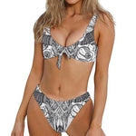 Tribal Indian Bull Skull Print Front Bow Tie Bikini