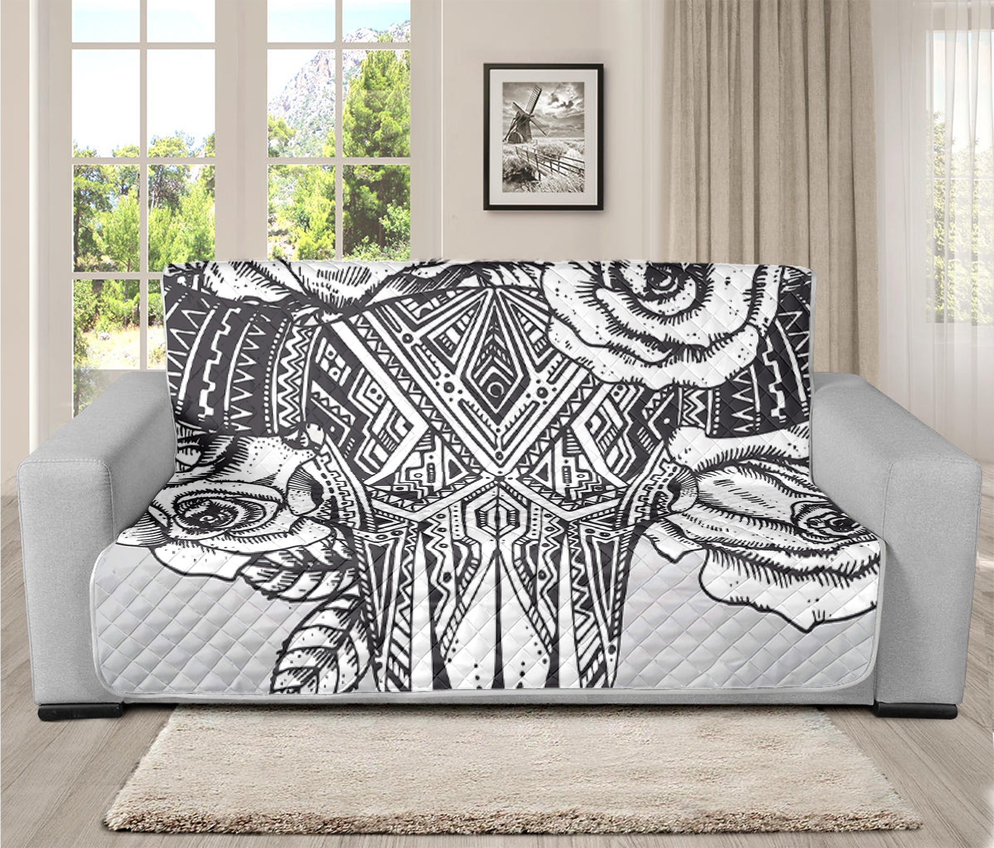 Tribal Indian Bull Skull Print Futon Protector