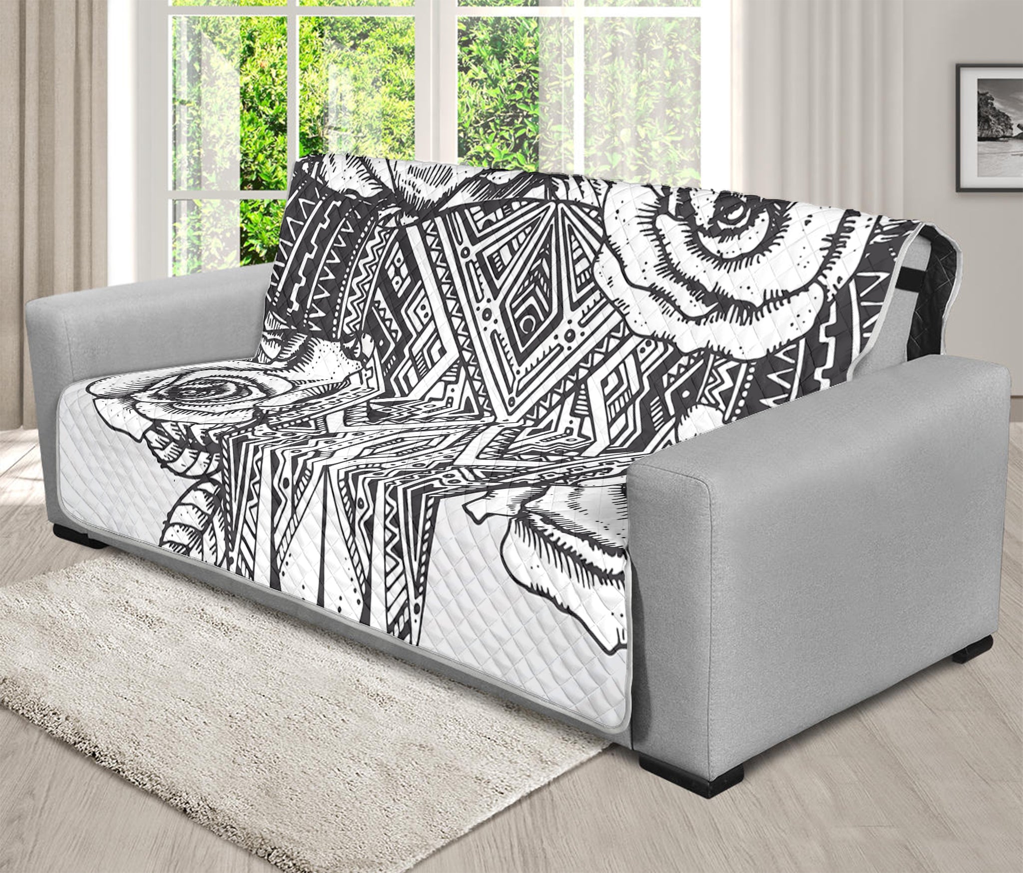 Tribal Indian Bull Skull Print Futon Protector