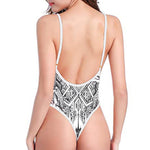 Tribal Indian Bull Skull Print High Cut One Piece Swimsuit