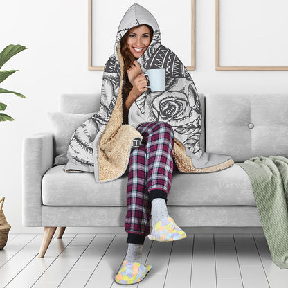 Tribal Indian Bull Skull Print Hooded Blanket
