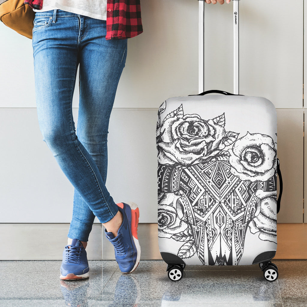 Tribal Indian Bull Skull Print Luggage Cover