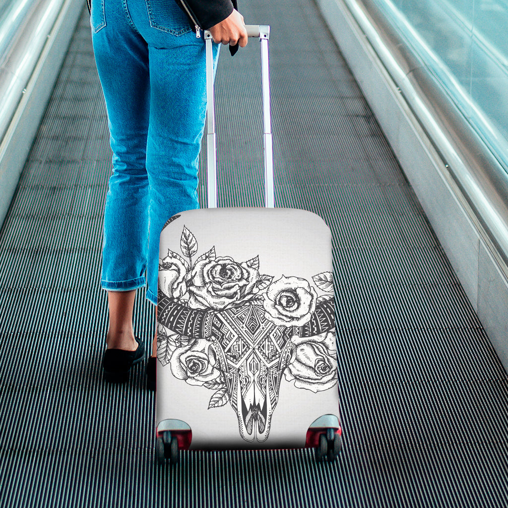 Tribal Indian Bull Skull Print Luggage Cover