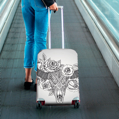 Tribal Indian Bull Skull Print Luggage Cover