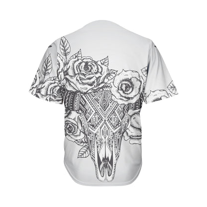 Tribal Indian Bull Skull Print Men's Baseball Jersey