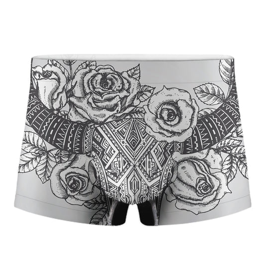 Tribal Indian Bull Skull Print Men's Boxer Briefs