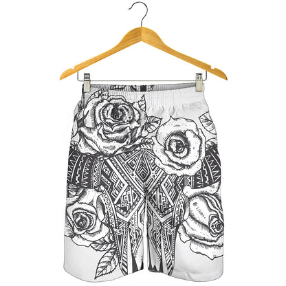 Tribal Indian Bull Skull Print Men's Shorts