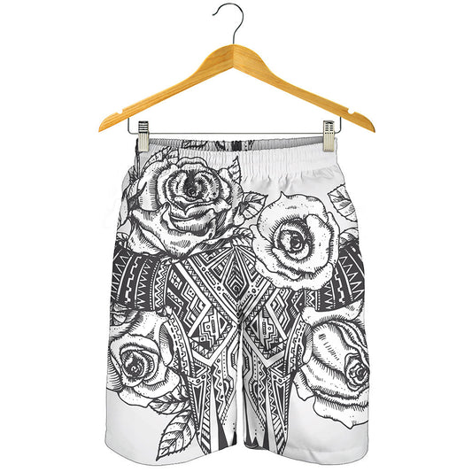 Tribal Indian Bull Skull Print Men's Shorts