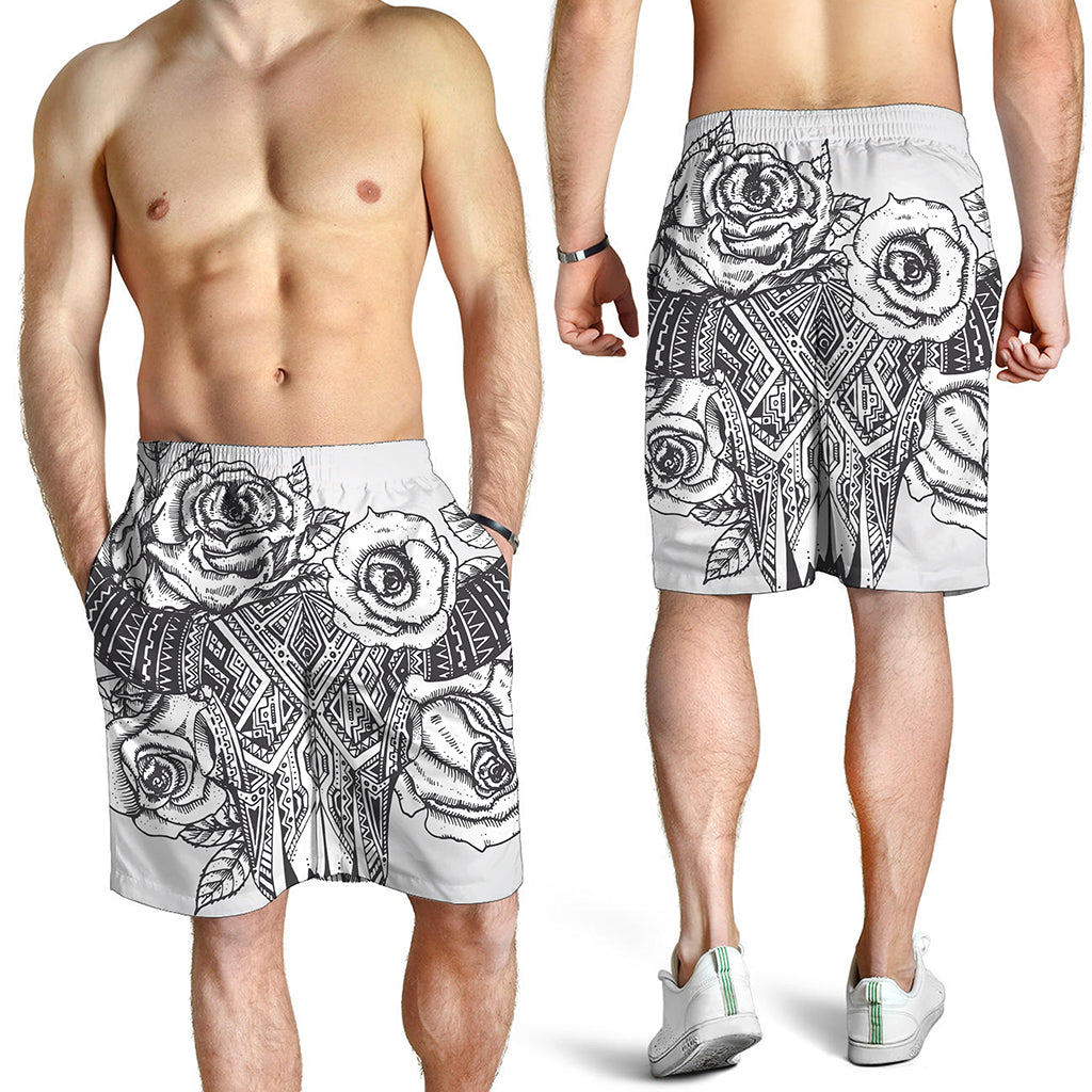 Tribal Indian Bull Skull Print Men's Shorts