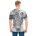 Tribal Indian Bull Skull Print Men's T-Shirt