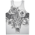 Tribal Indian Bull Skull Print Men's Tank Top