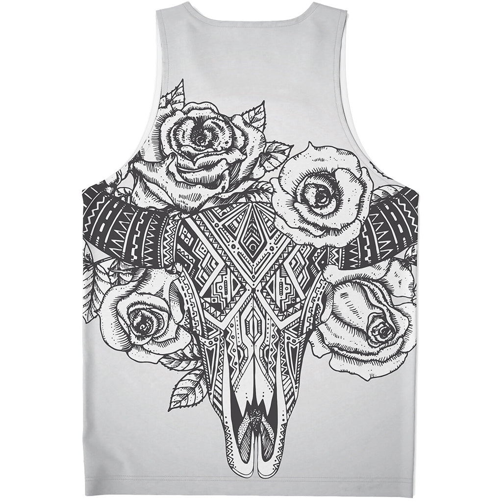Tribal Indian Bull Skull Print Men's Tank Top