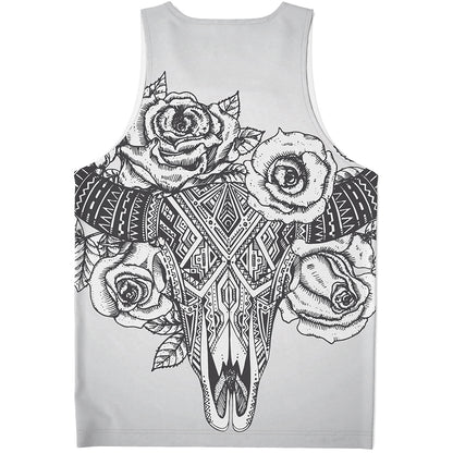 Tribal Indian Bull Skull Print Men's Tank Top
