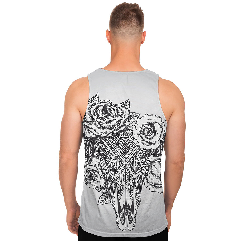 Tribal Indian Bull Skull Print Men's Tank Top