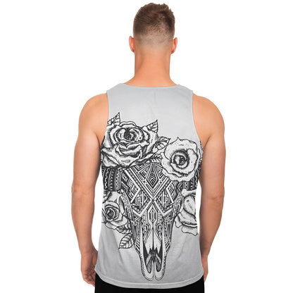 Tribal Indian Bull Skull Print Men's Tank Top