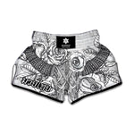 Tribal Indian Bull Skull Print Muay Thai Boxing Shorts