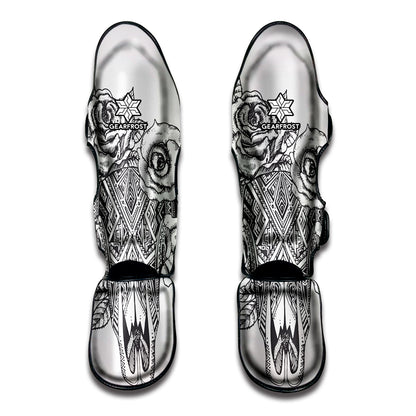 Tribal Indian Bull Skull Print Muay Thai Shin Guard