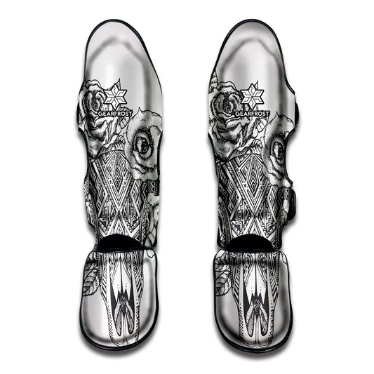 Tribal Indian Bull Skull Print Muay Thai Shin Guard