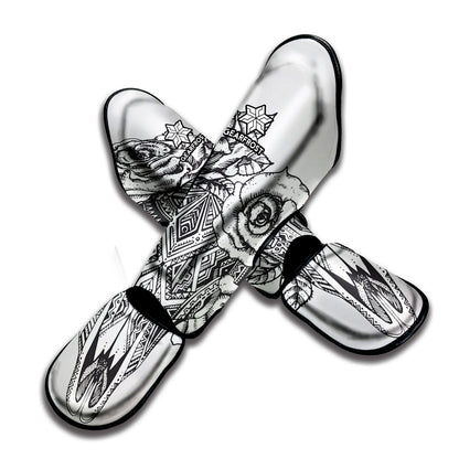 Tribal Indian Bull Skull Print Muay Thai Shin Guard
