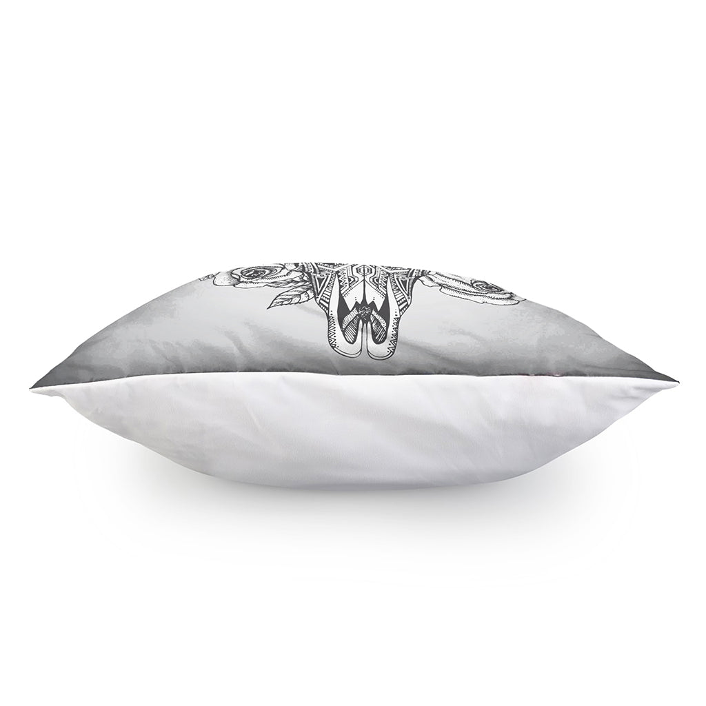 Tribal Indian Bull Skull Print Pillow Cover