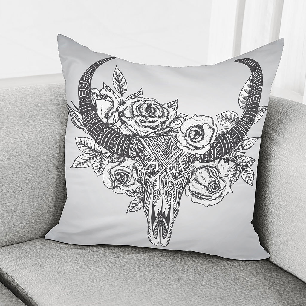 Tribal Indian Bull Skull Print Pillow Cover