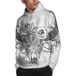 Tribal Indian Bull Skull Print Pullover Hoodie