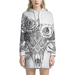 Tribal Indian Bull Skull Print Pullover Hoodie Dress