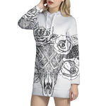 Tribal Indian Bull Skull Print Pullover Hoodie Dress