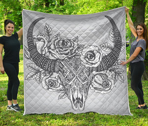 Tribal Indian Bull Skull Print Quilt