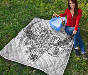 Tribal Indian Bull Skull Print Quilt