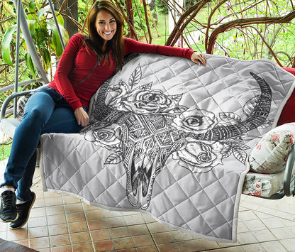 Tribal Indian Bull Skull Print Quilt