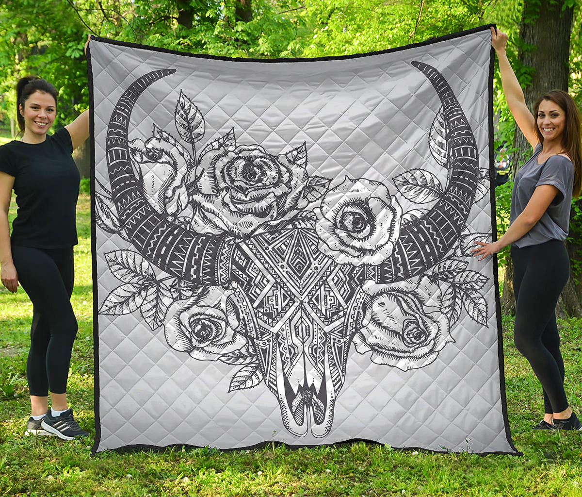 Tribal Indian Bull Skull Print Quilt