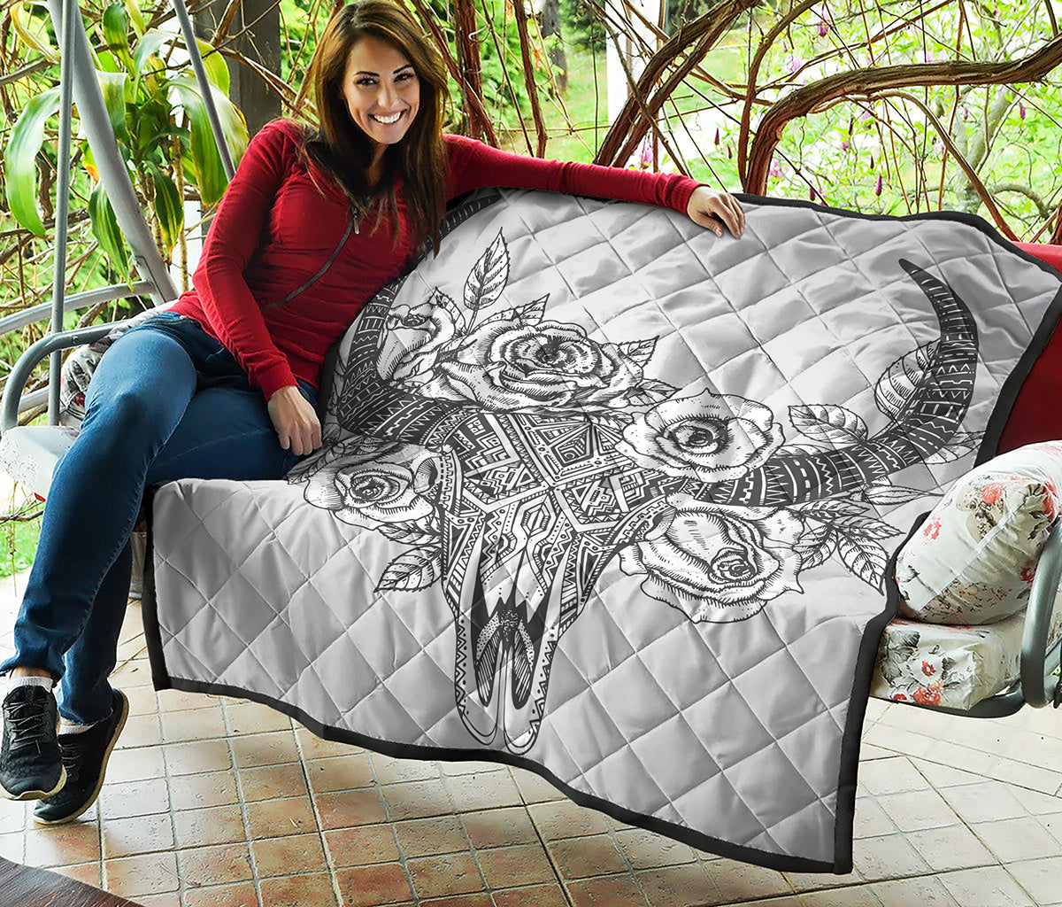 Tribal Indian Bull Skull Print Quilt