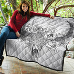 Tribal Indian Bull Skull Print Quilt