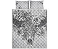 Tribal Indian Bull Skull Print Quilt Bed Set