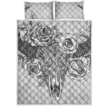 Tribal Indian Bull Skull Print Quilt Bed Set