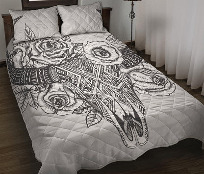 Tribal Indian Bull Skull Print Quilt Bed Set