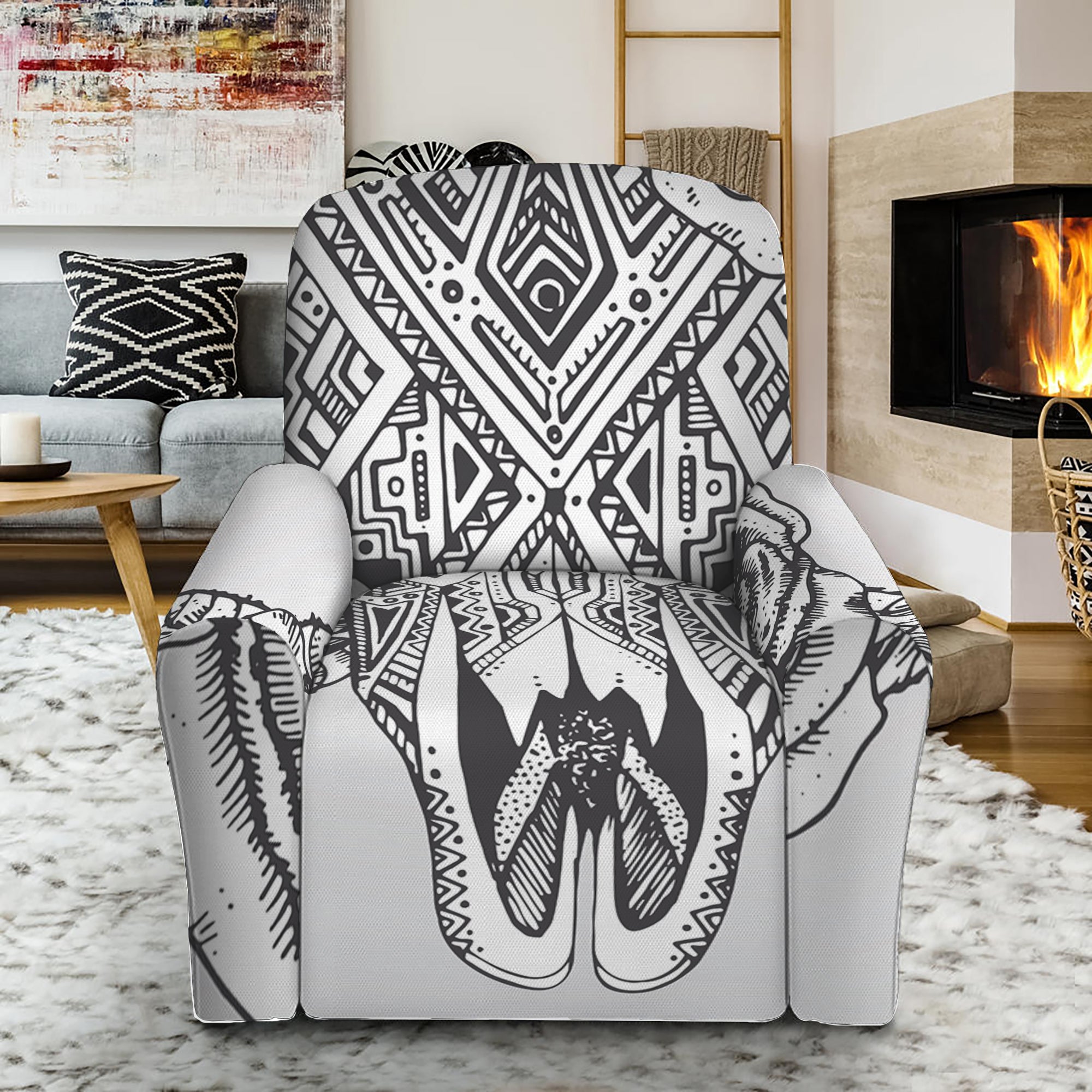 Tribal Indian Bull Skull Print Recliner Slipcover