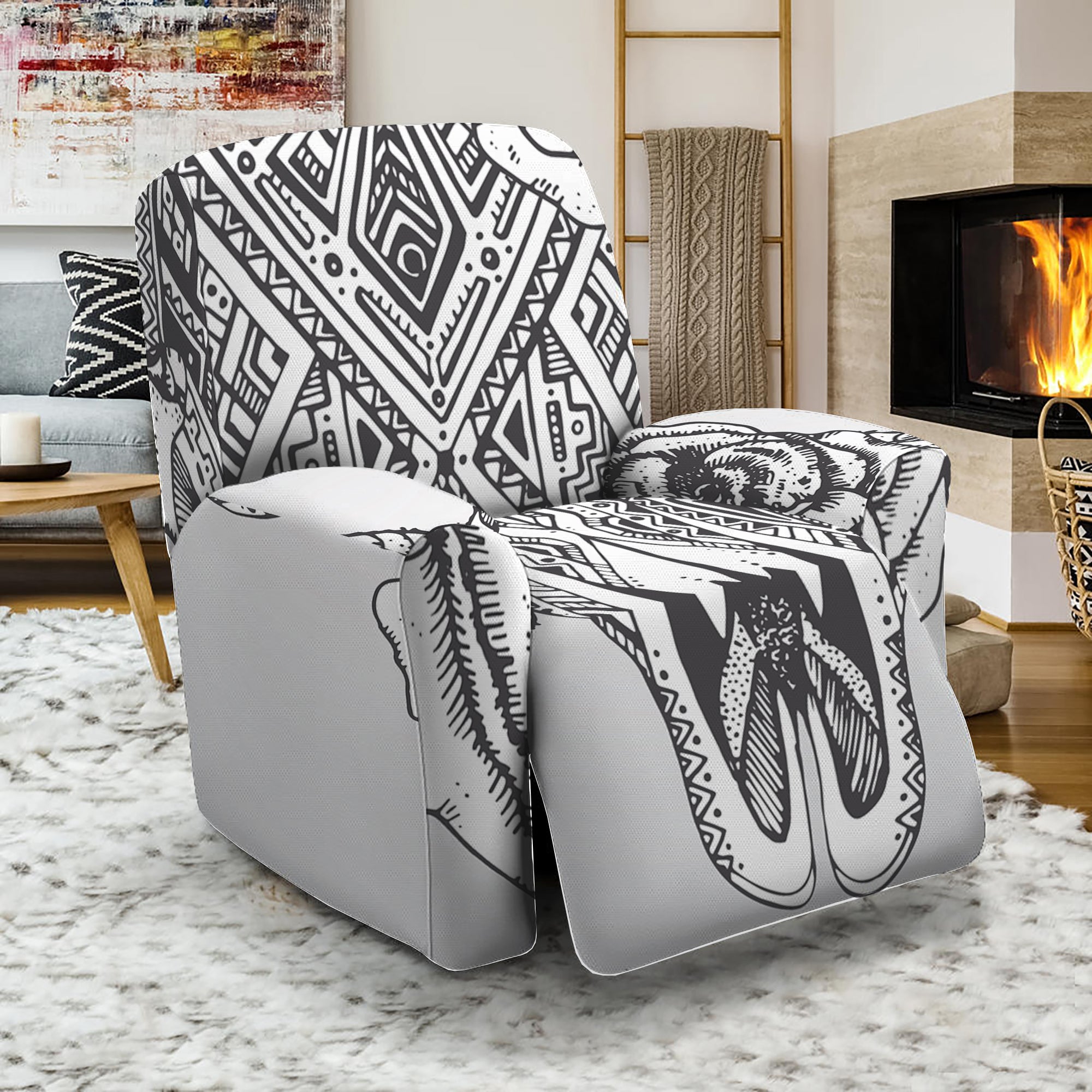 Tribal Indian Bull Skull Print Recliner Slipcover