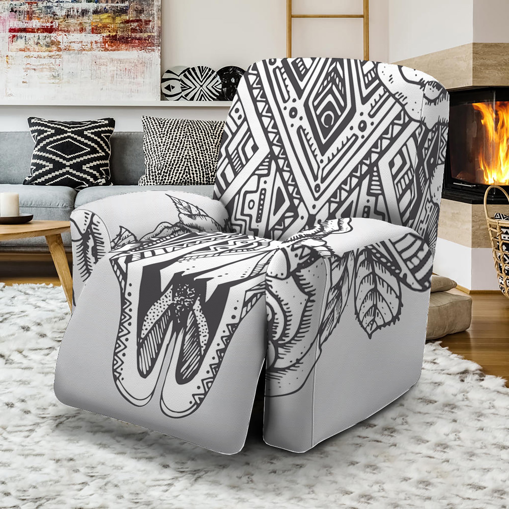 Tribal Indian Bull Skull Print Recliner Slipcover